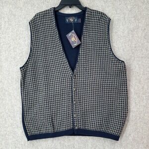 VTG Lake Harmony USA Sweater Vest Mens XL Blue Button‎ 80s Houndstooth